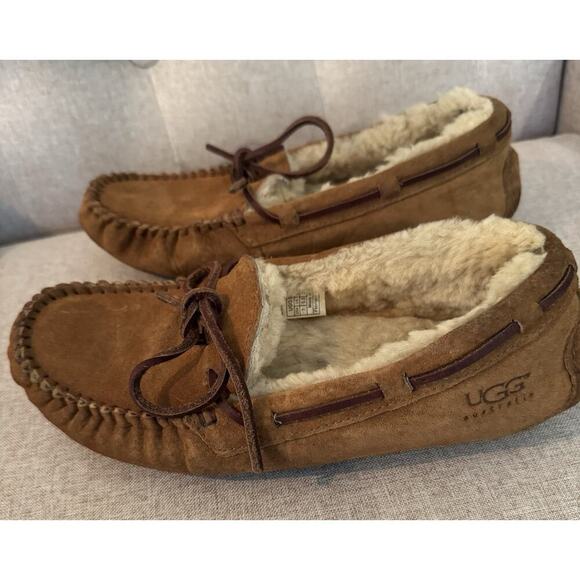 UGG Dakota Chestnut Suede Fur Slippers Womens Size 7 - Picture 7 of 7